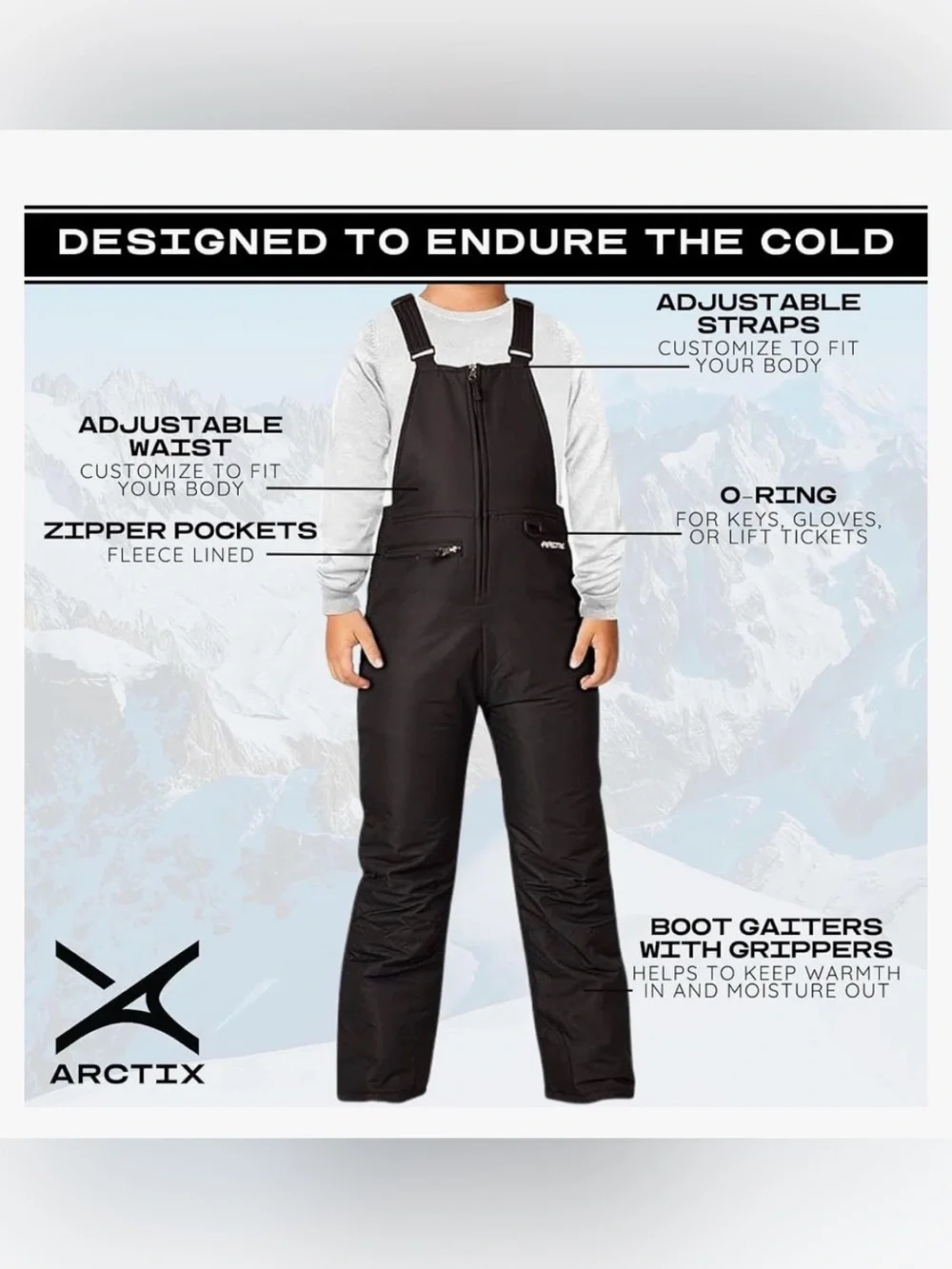 Arctix Kids Black Snow Bib Overalls
